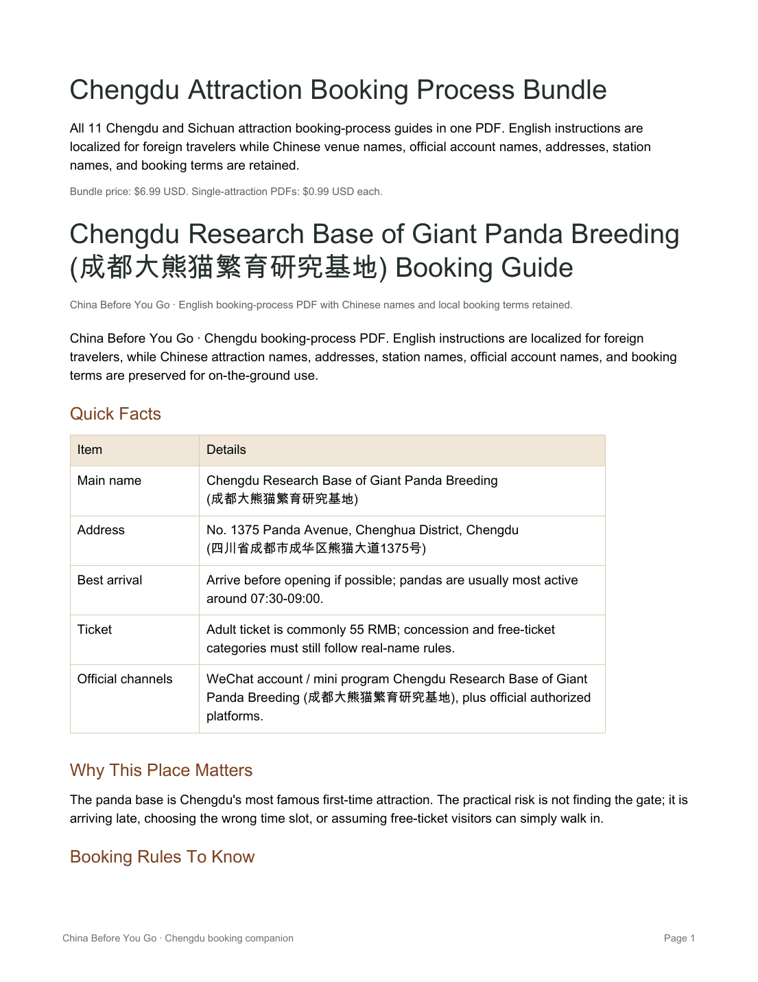 Chengdu and Sichuan booking bundle preview page 1