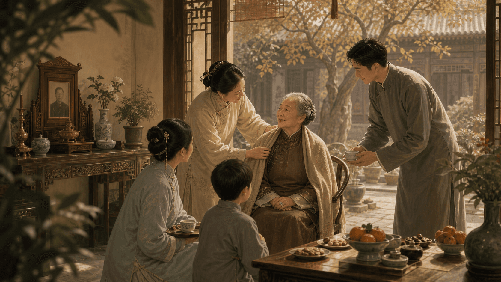 An adult child caring for an older family member at home