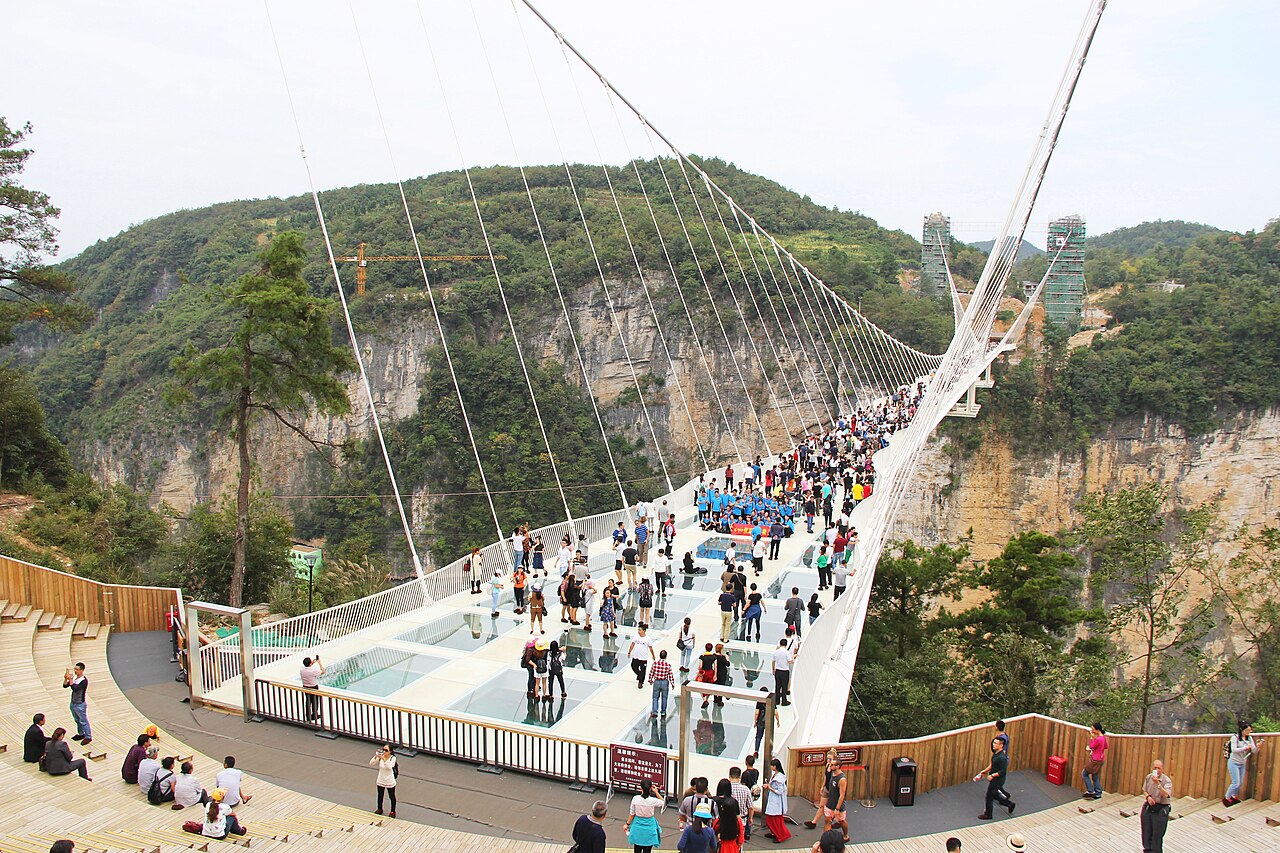 Glass bridge at Zhangjiajie Grand Canyon.