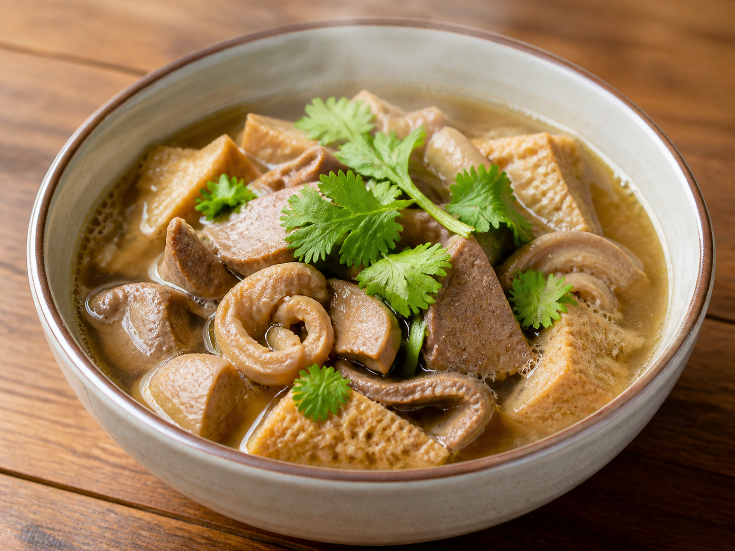 A bowl of Beijing luzhu huoshao presented as a traditional local dish.