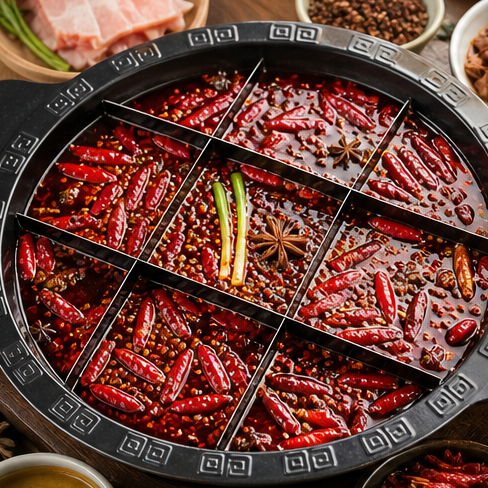 Sichuan hotpot with a red chili broth.