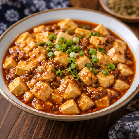 Mapo tofu in a spicy Sichuan sauce.