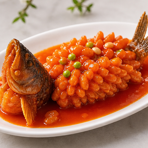 Squirrel-shaped mandarin fish in sweet-and-sour sauce.