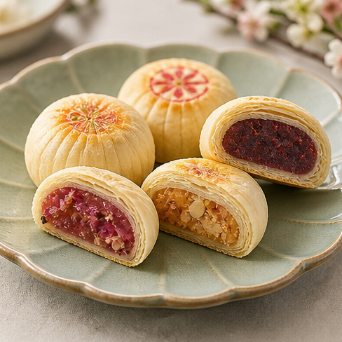Suzhou-style pastries with flaky crusts and sweet fillings.